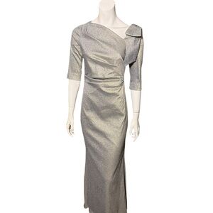 Rickie Freeman for Teri Jon Bow Shoulder Formal Gown $960 Metallic Jacquard Sz 6